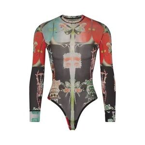 Skims Summer Mesh Long Sleeve Thong Bodysuit - Orchid Cabinet